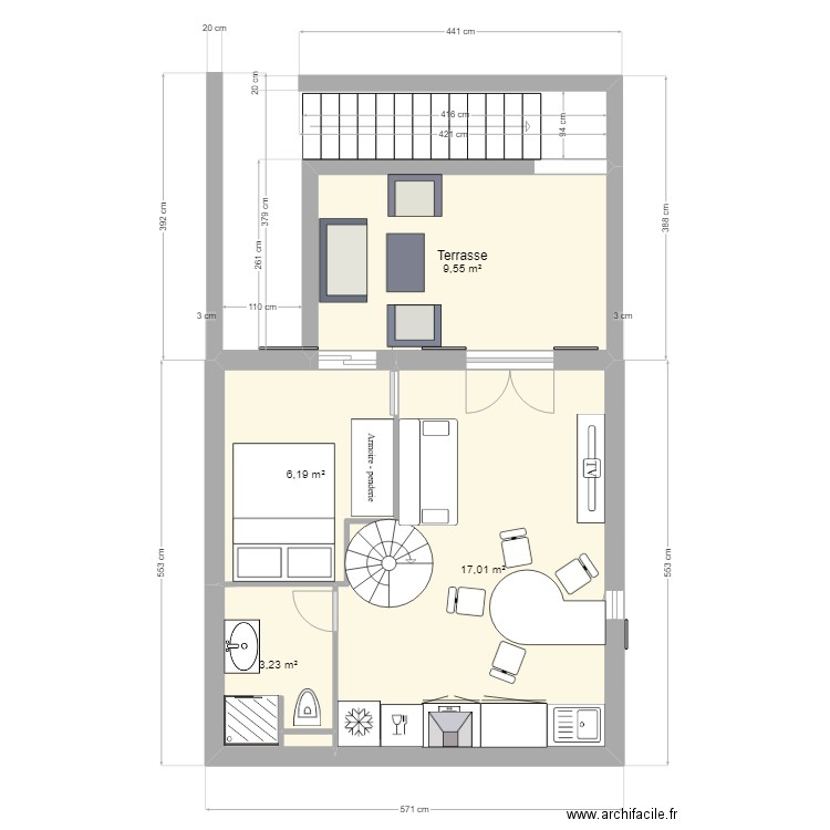 Gruissan. Plan de 4 pièces et 36 m2