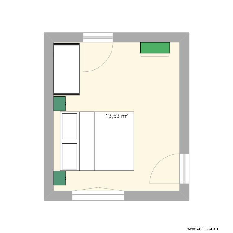 chambre. Plan de 1 pièce et 14 m2