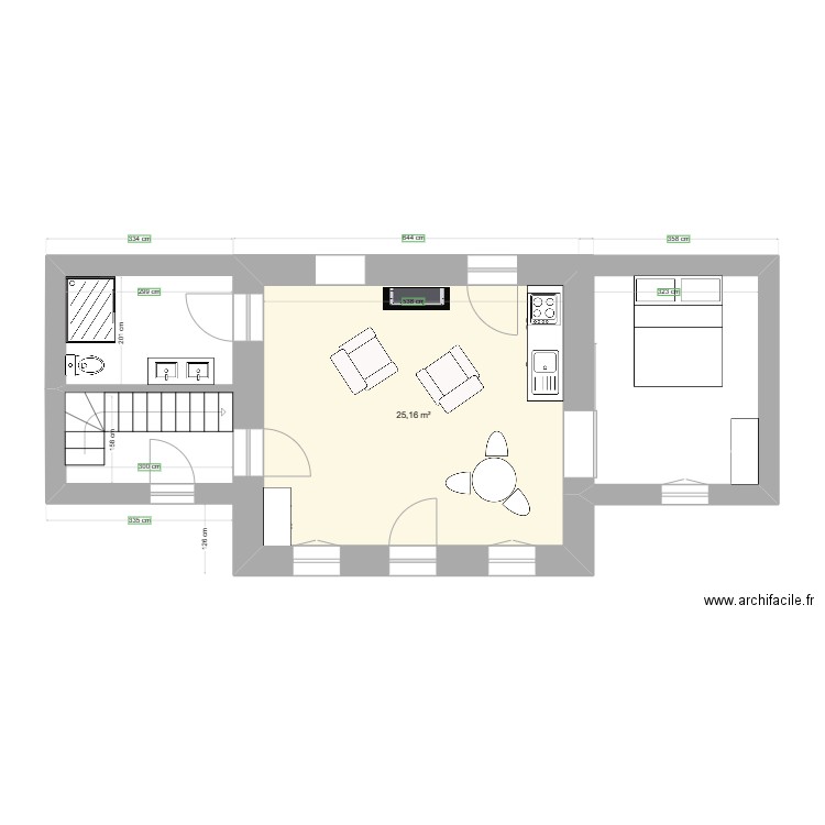 maison du potager rez de chaussee. Plan de 1 pièce et 25 m2