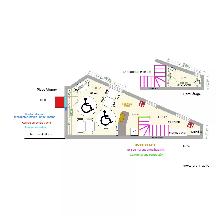 NEUBAR/BREZILIENNE apr&egrave;s travaux avec espace de rotation. Plan de 