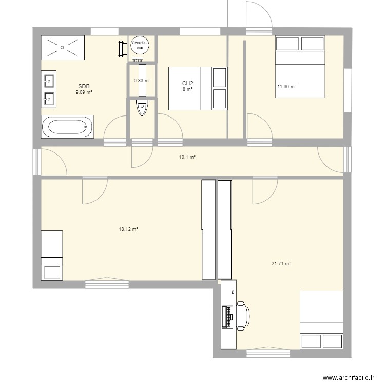 coté chambre. Plan de 0 pièce et 0 m2