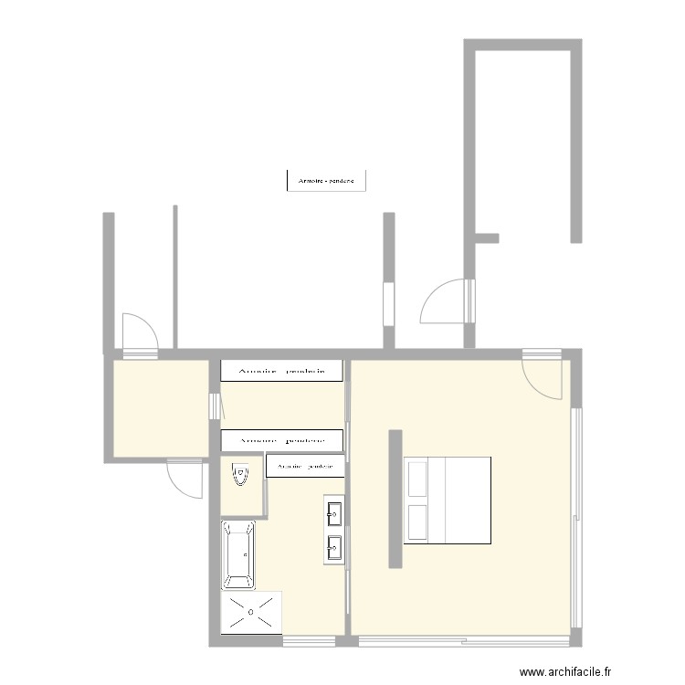 Chambre 5 V2.3. Plan de 2 pièces et 54 m2