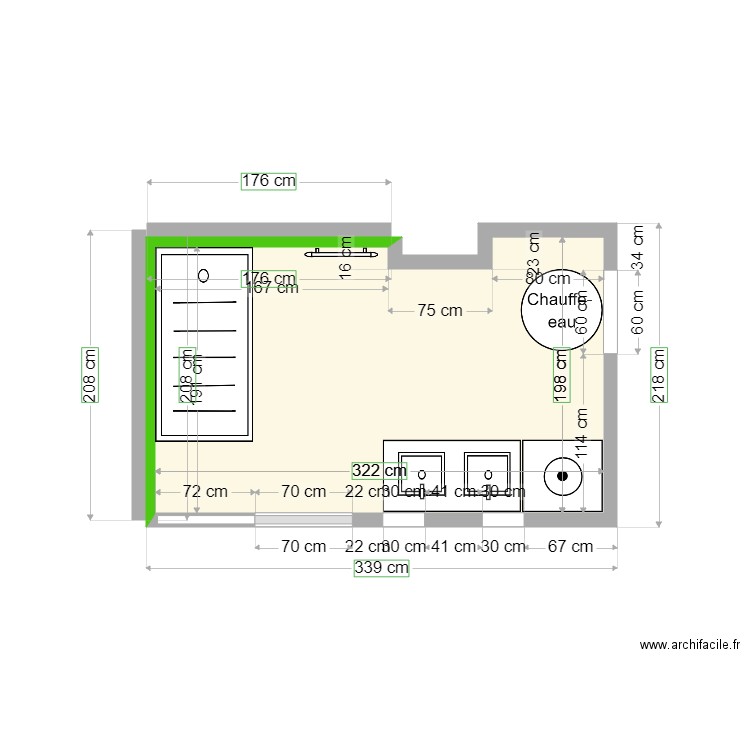 TRIBOULET IMPLANTATION COTE. Plan de 1 pièce et 6 m2