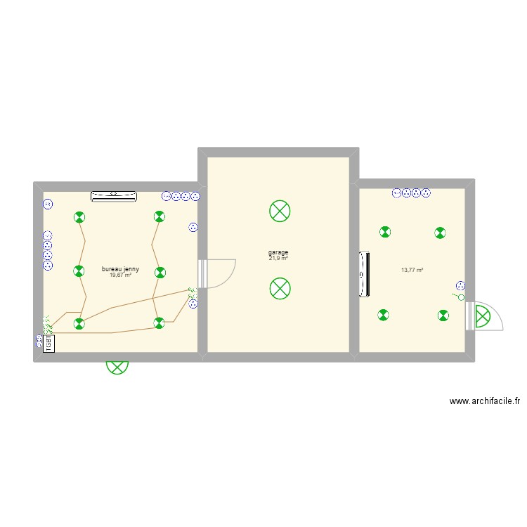 bureau silvain. Plan de 3 pièces et 55 m2