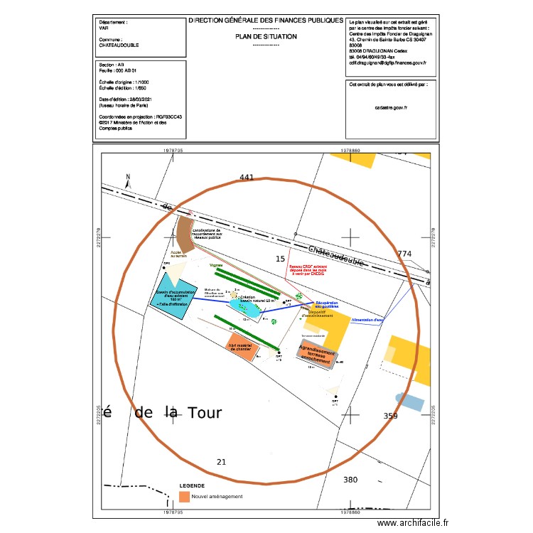 Plan de masse final. Plan de 1 pièce et 65 m2