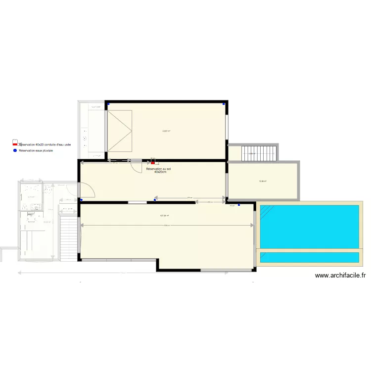 R&eacute;servation Plancher haut du rez. Plan de 