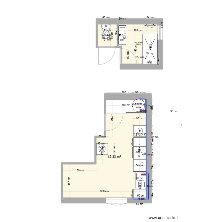 F3 sdb et cuisine. Plan de 0 pièce et 0 m2