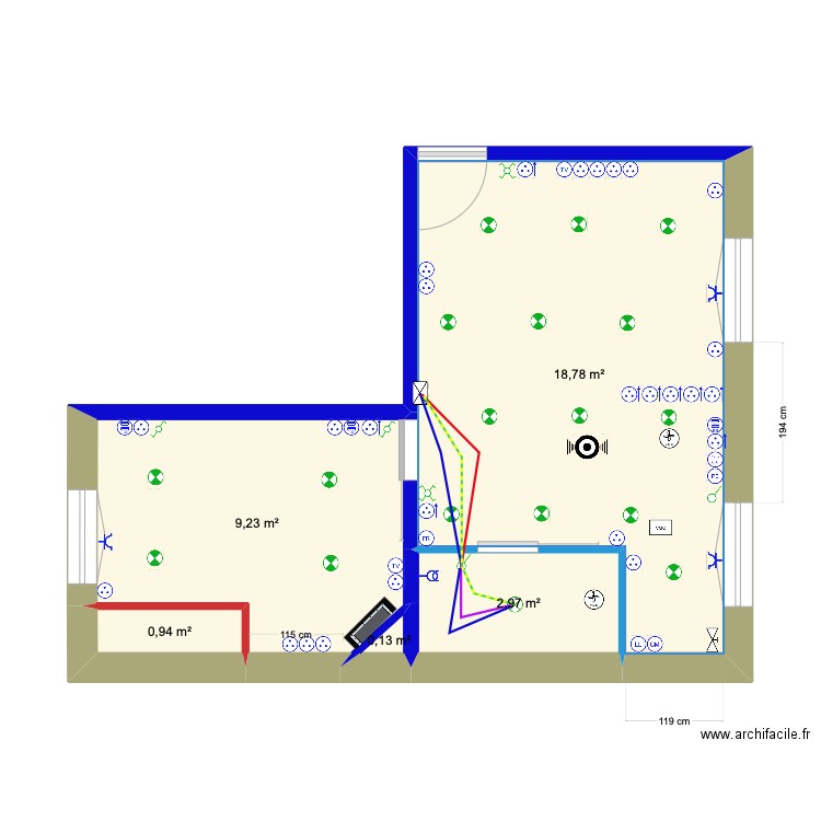 Louis Pasteur Lumières SDB. Plan de 5 pièces et 32 m2