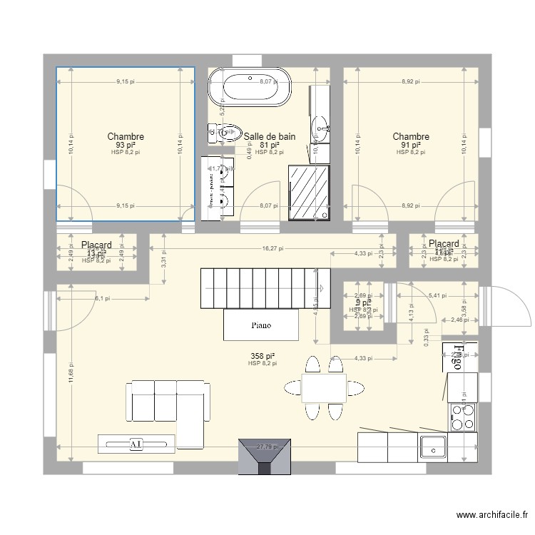 Maison 2. Plan de 7 pièces et 61 m2