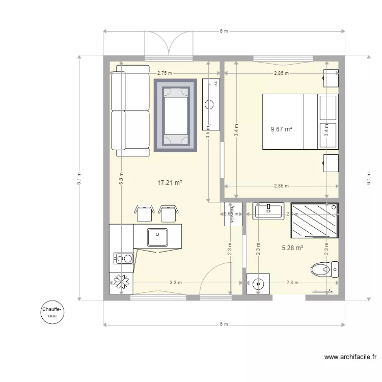 plan3 maison 35 m2. Plan de 