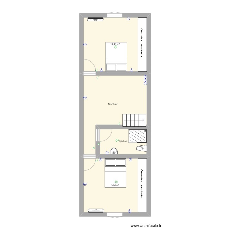 Etage. Plan de 4 pièces et 49 m2