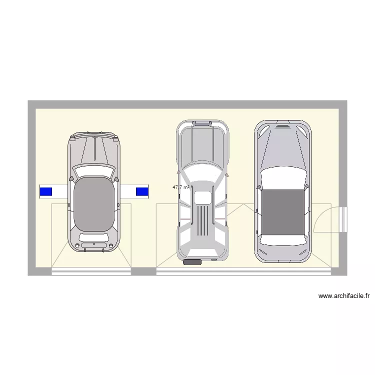 Garage 1 voiture et pont &eacute;l&eacute;vateur. Plan de 