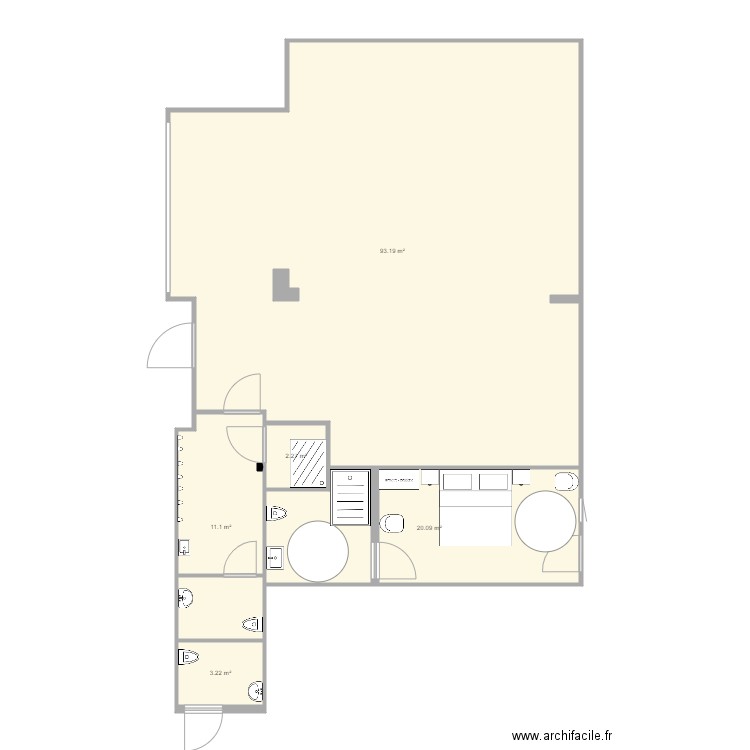 salle chambre 2 et sanitaires 3 . Plan de 0 pièce et 0 m2