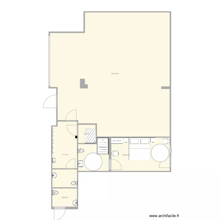 salle chambre 2 et sanitaires 3 . Plan de 