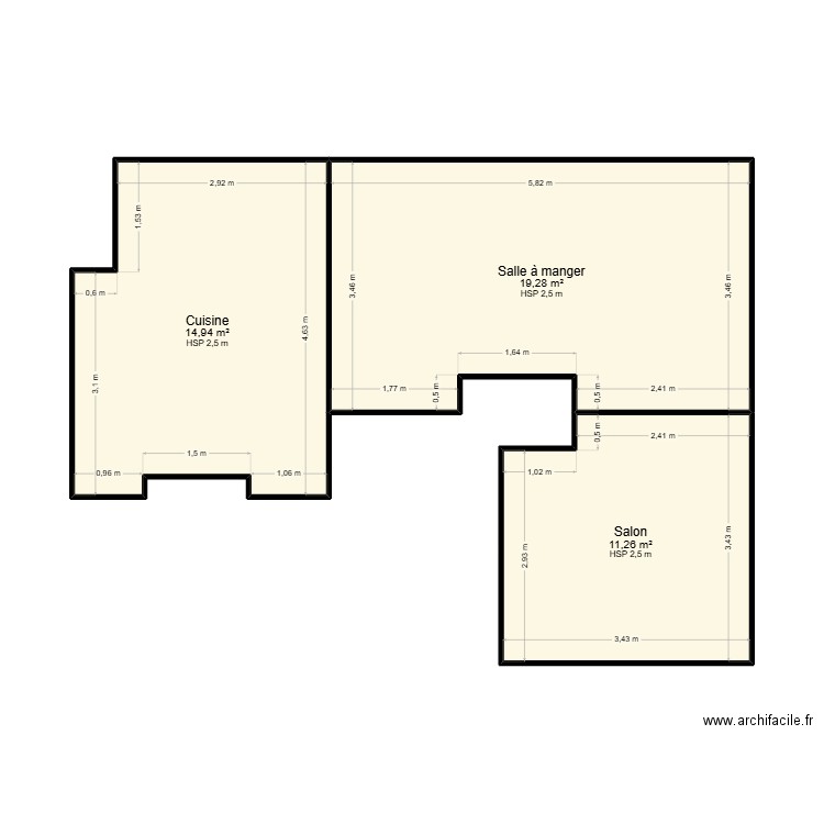 Bazire. Plan de 3 pièces et 45 m2