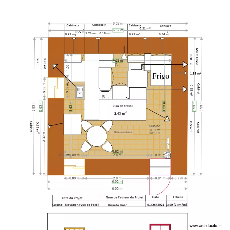 PLAN   CUISINE VUE DE FACE ELEVATION TERMINER 7. Plan de 