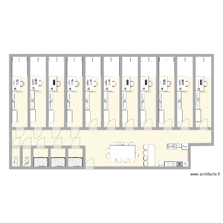 hhhh. Plan de 17 pièces et 169 m2