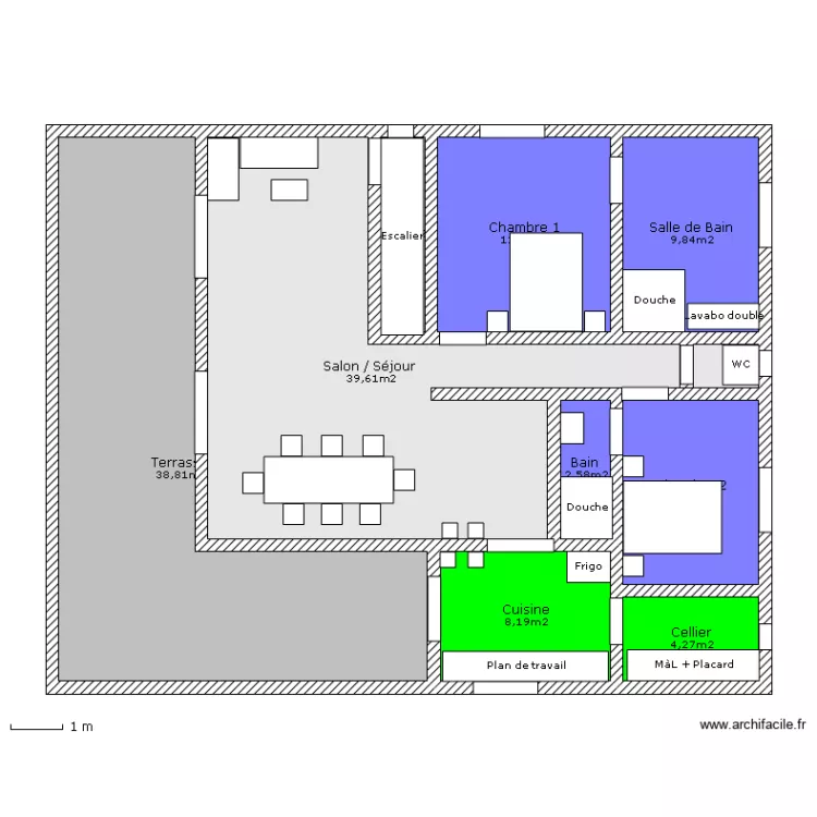RDC maison cr&eacute;ole. Plan de 