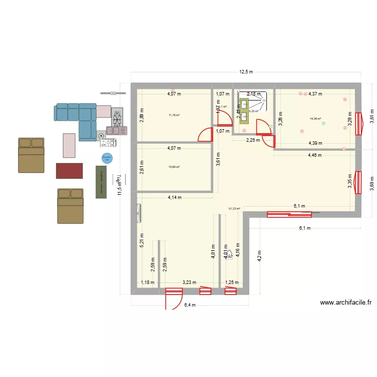 Villa 3. Plan de 6  et 102 m²