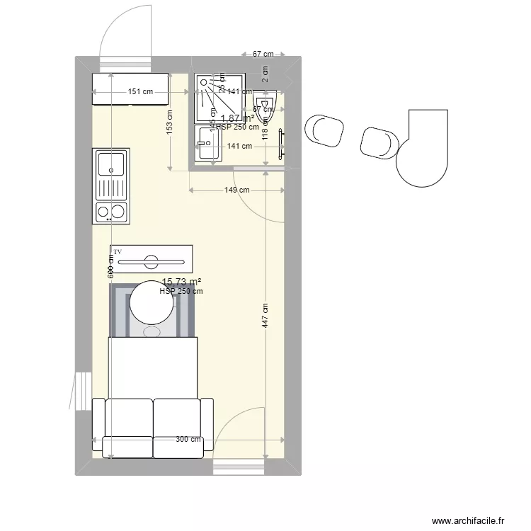 studio 18m. Plan de studio 18m. Plan de