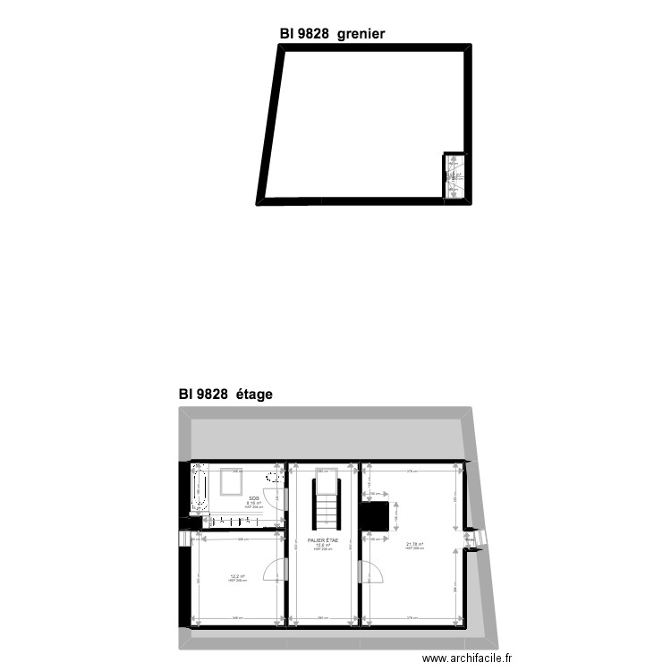 BI 9828. Plan de 36 pièces et 396 m2