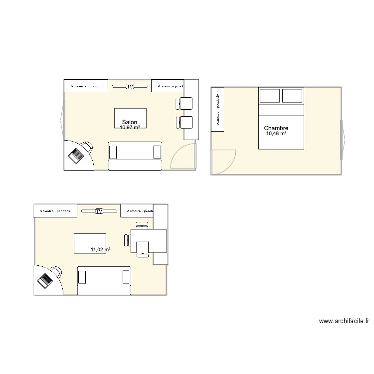 Appart. Plan de 3 pièces et 32 m2