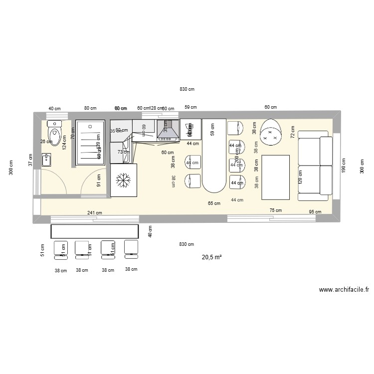 MICHEL POOL HOUSE 8,30 X 3 = 24,90 M2 (25)..... Plan de 1 pièce et 21 m2
