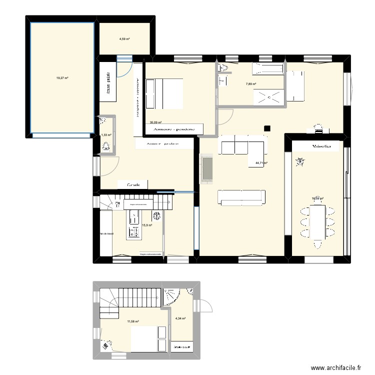 aménagement 3 chambres. Plan de 10 pièces et 161 m2