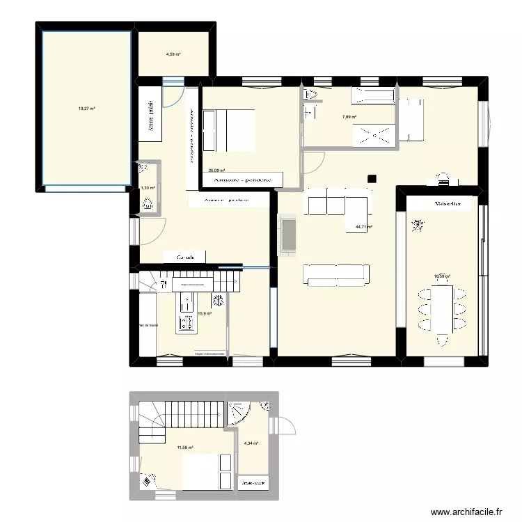 am&eacute;nagement 3 chambres. Plan de 