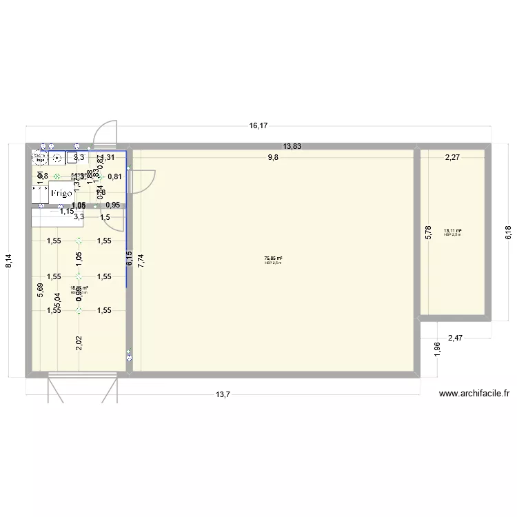 garage + dalle. Plan de 4  et 114 m²