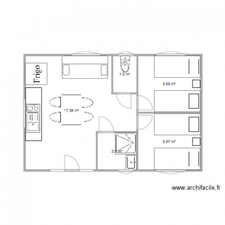 Chalet CONFORT 35m2. Plan de 0 pièce et 0 m2