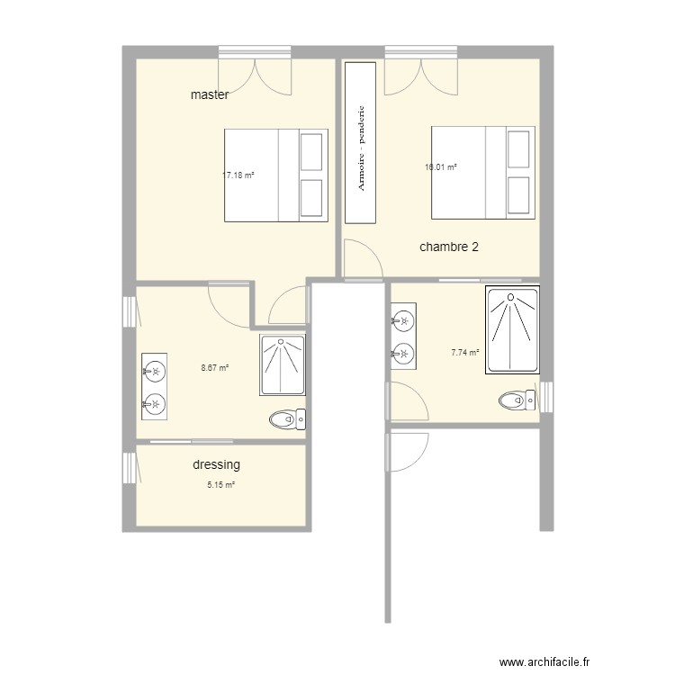 mimizan chambres sdb new. Plan de 0 pièce et 0 m2