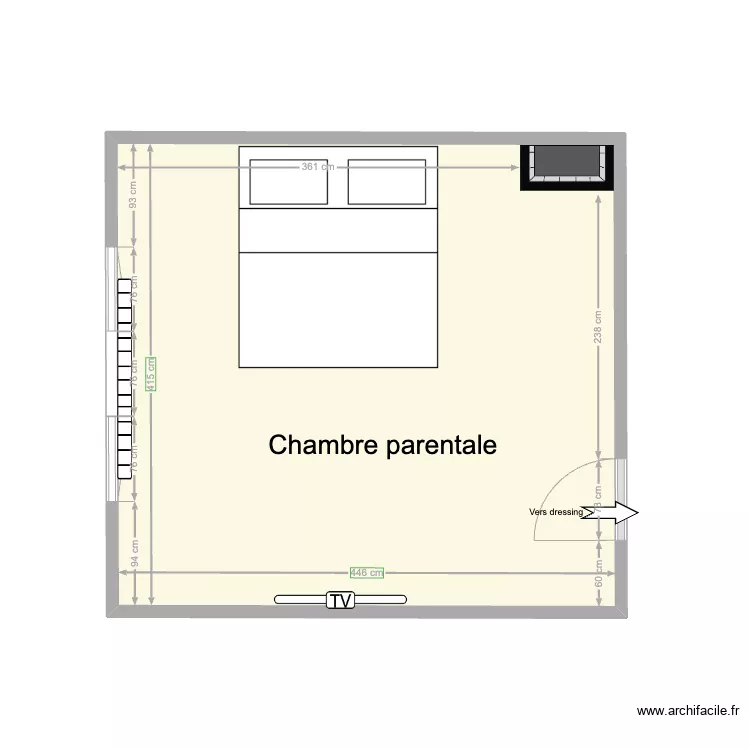 Maison Aische - Chambre parentale. Plan de 