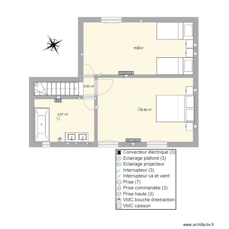 1 etagela tourlandry meublé. Plan de 4 pièces et 41 m2