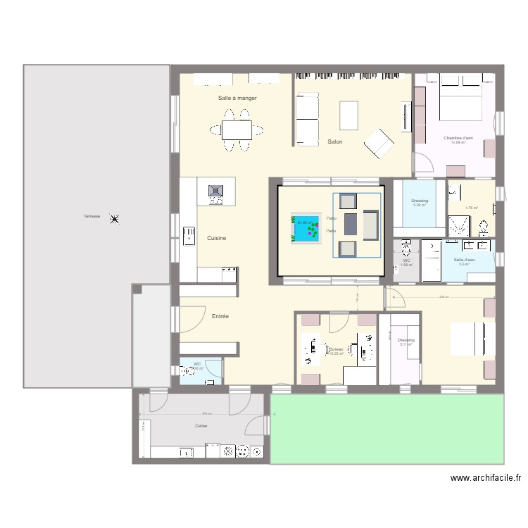 Maison carrée v4. Plan de 15 pièces et 327 m2