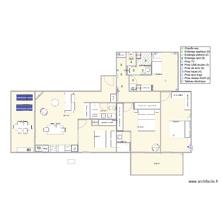 Santa Clara 2 face mer gros tx. Plan de 17 pièces et 121 m2