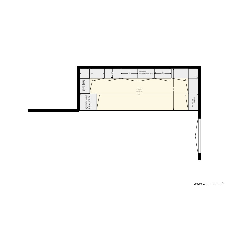 DAVID plan meubles hauts et bas. Plan de 1 pièce et 6 m2