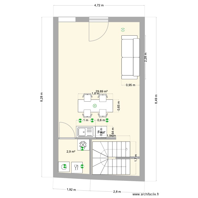 Chastan droite. Plan de 7 pièces et 101 m2
