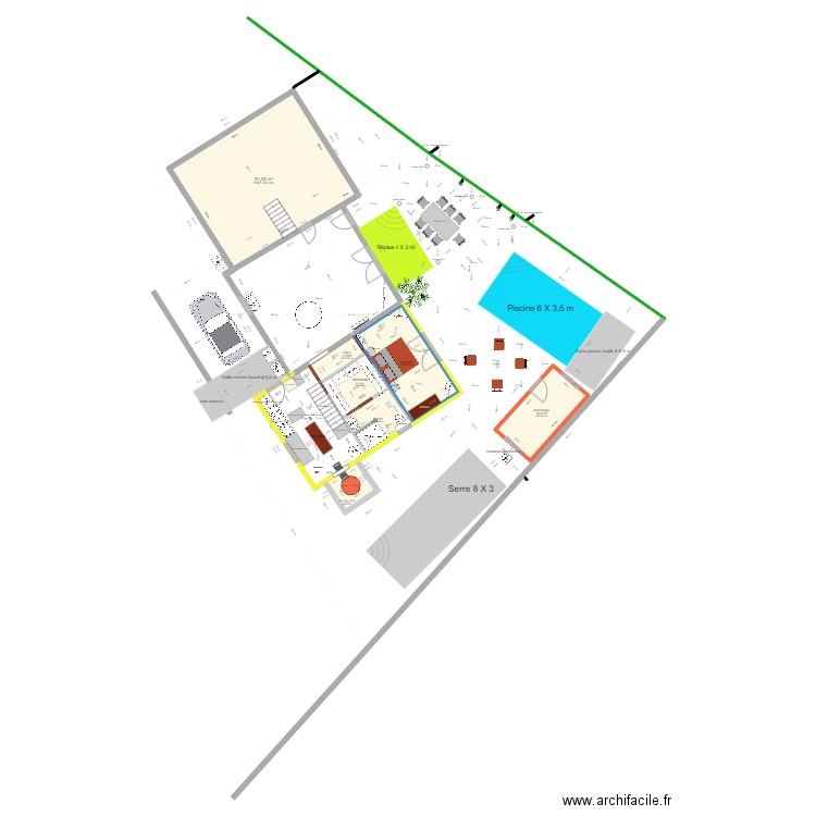 extension projet21 avec plan cadastre. Plan de 7 pièces et 99 m2