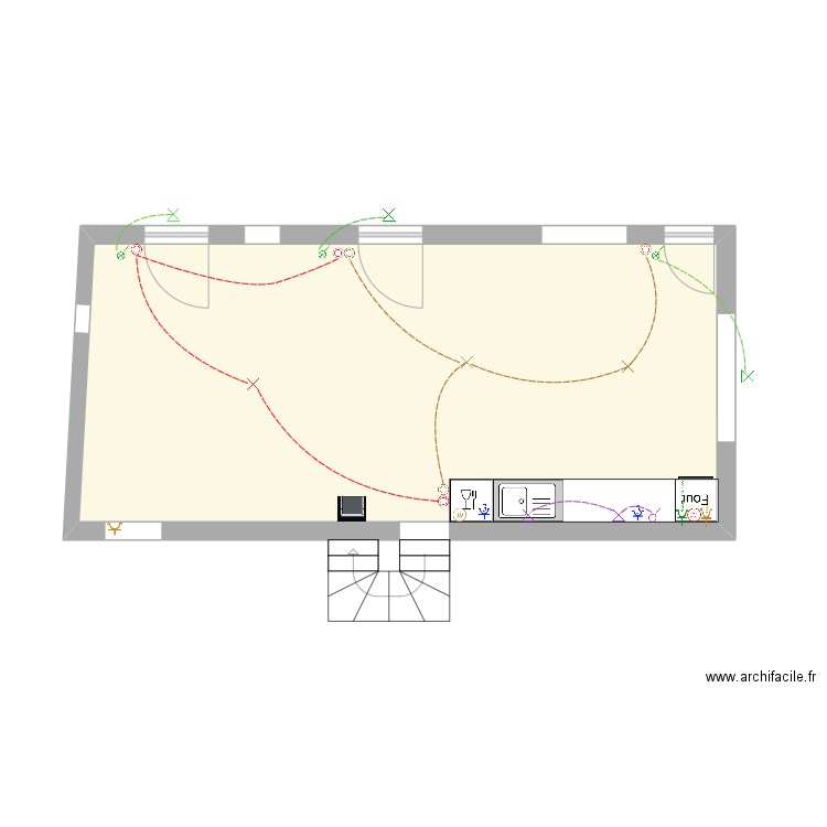 RDC thibault. Plan de 1 pièce et 34 m2
