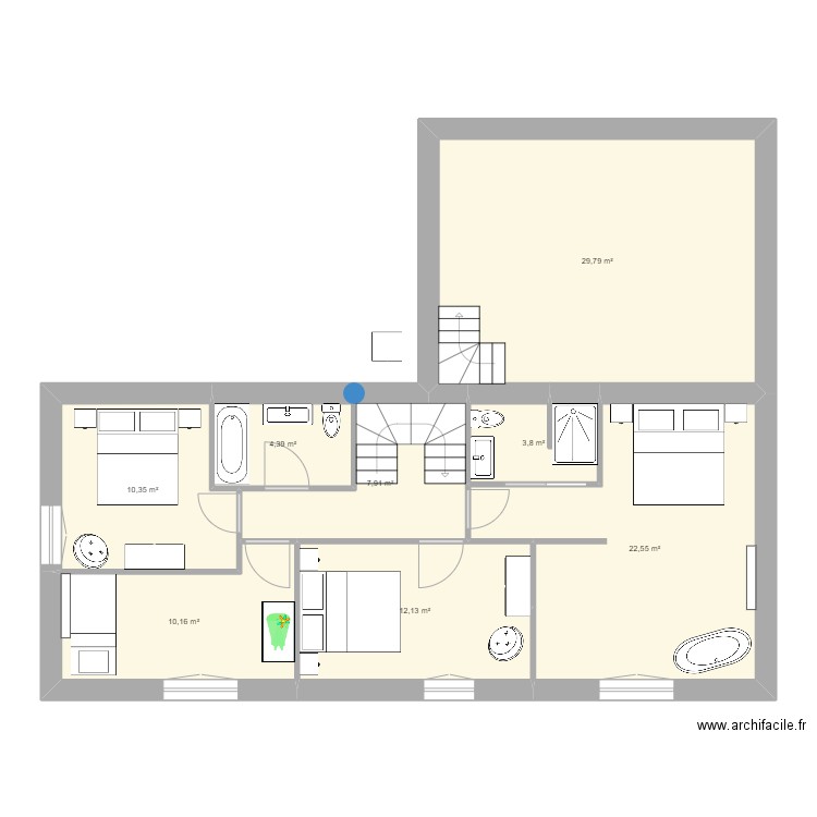 La Foix 1er étage - radiateurs. Plan de 8 pièces et 101 m2