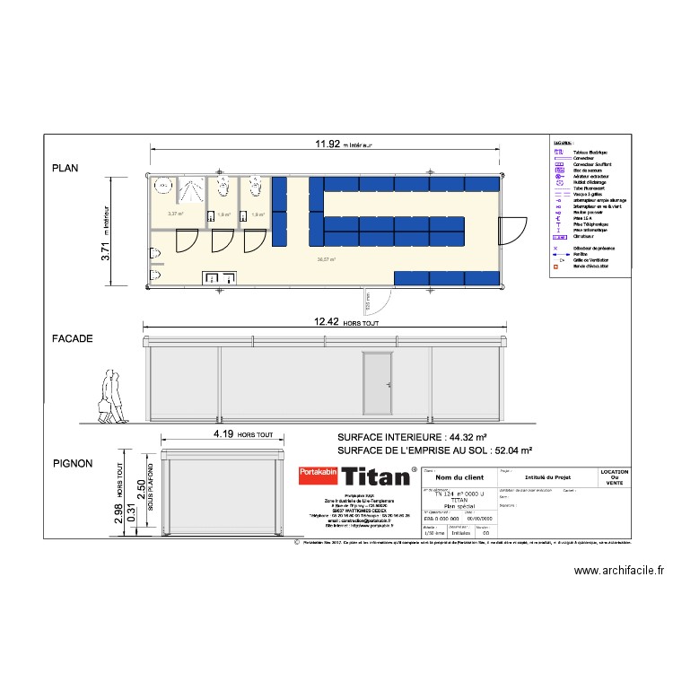 TECHCI_VESTIAIRE H_V2. Plan de 4 pièces et 44 m2
