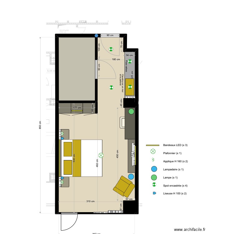 Chambre 13 (A). Plan de 2 pièces et 30 m2