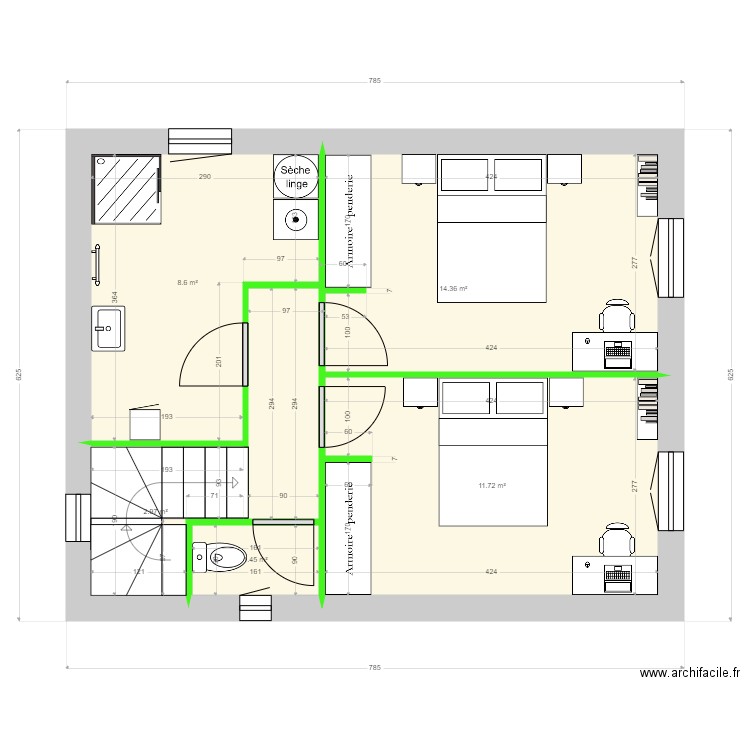 ROULAND / MAUCHOSSE ETAGE 2. Plan de 5 pièces et 39 m2