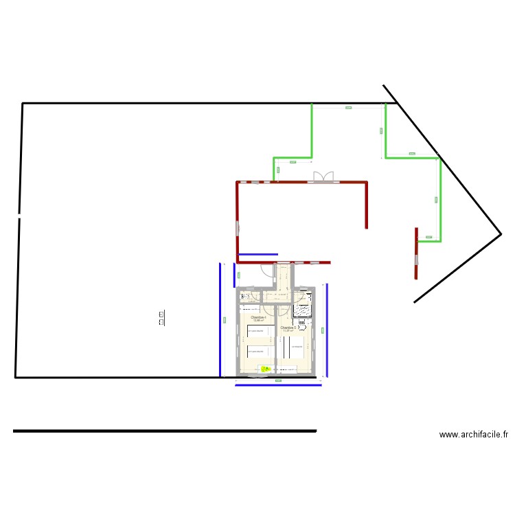 Favone 2 Ch Rectangle sur Entrée. Plan de 5 pièces et 32 m2