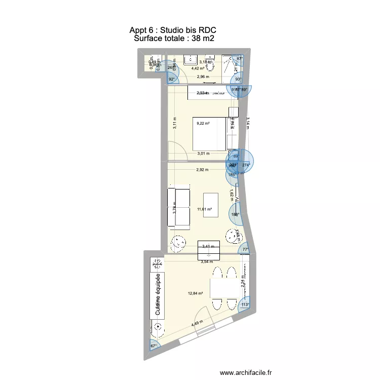 Appt 3 Studio bis RDC. Plan de 