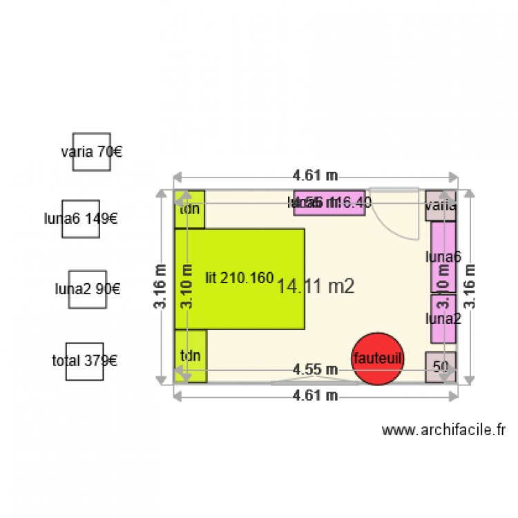 chambre vue meubles dessus. Plan de 0 pièce et 0 m2