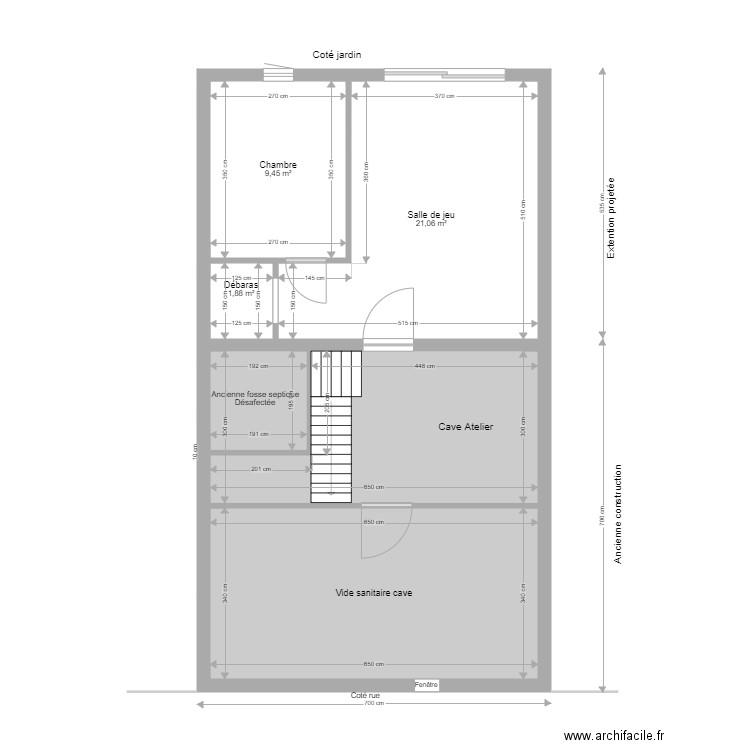 projet niveau jardin. Plan de 5 pièces et 74 m2