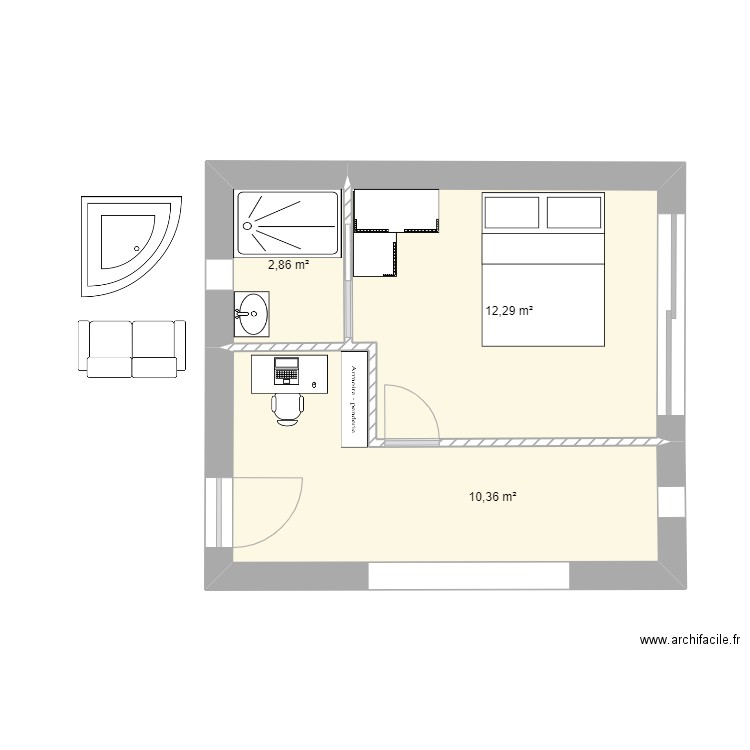 Mariage2023 plan table. Plan de 3 pièces et 26 m2