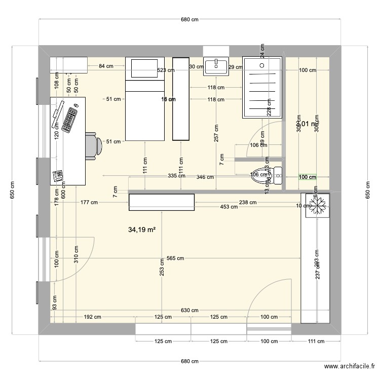 SERRE_DEF. Plan de 2 pièces et 37 m2